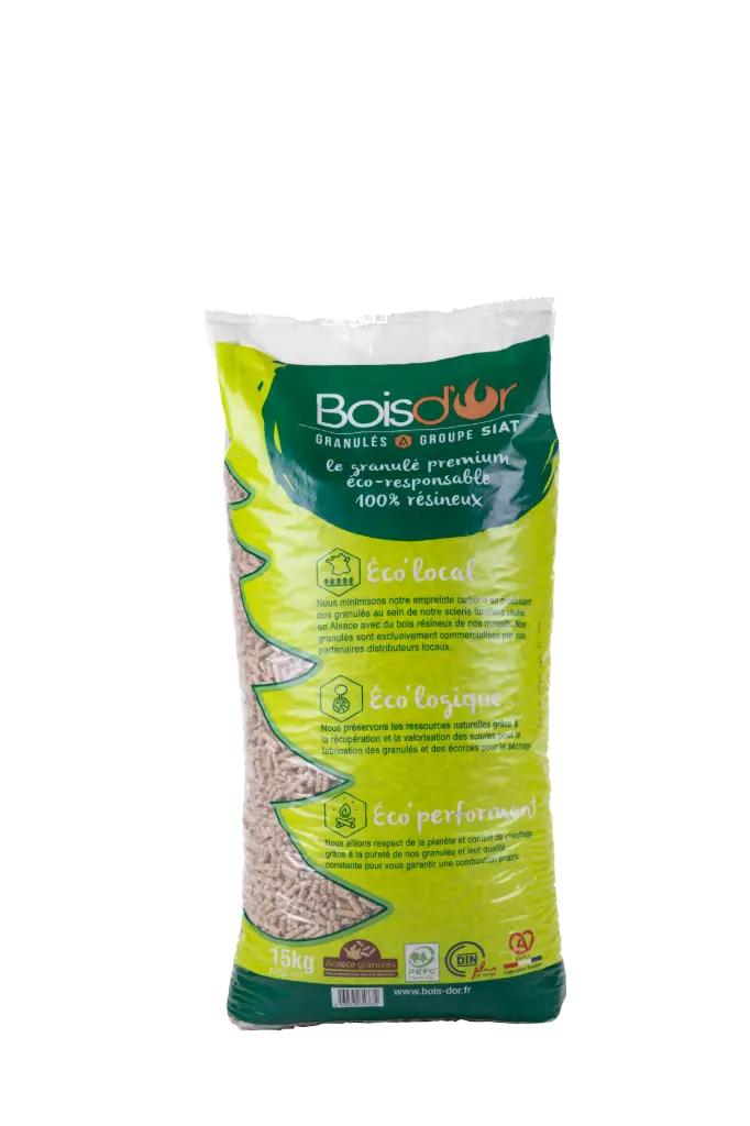 Pellets Bois d’OR (66 Sacs 15kg) 100% résineux DIn Plus PEFC Français